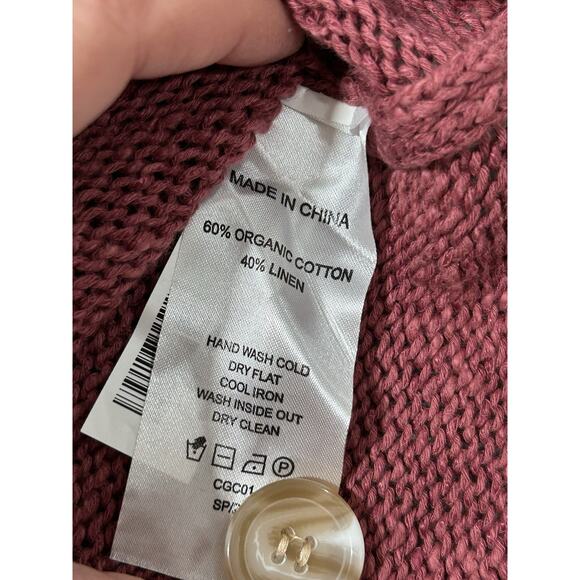 Quince Women’s L Cotton Linen Relaxed Cardigan Dark Mauve - Picture 6 of 9